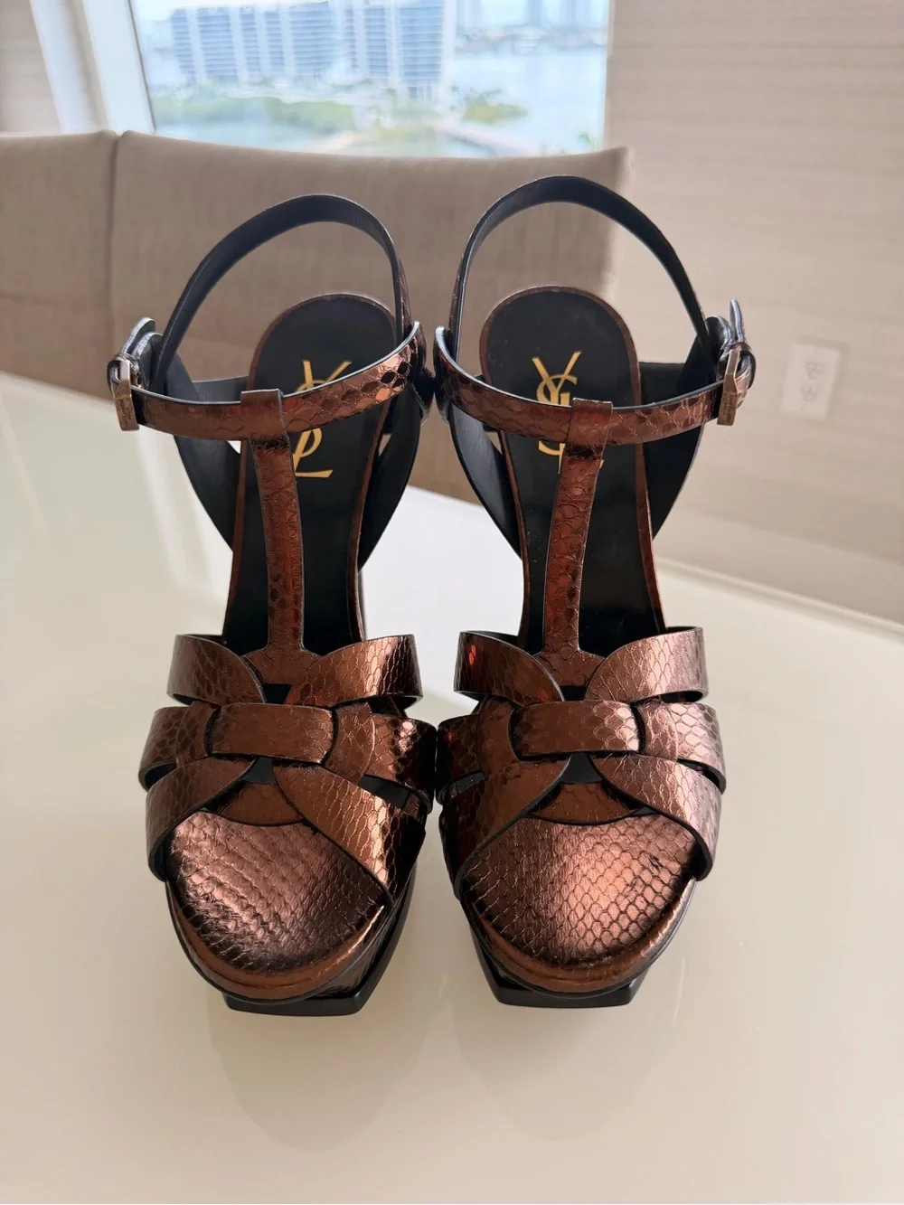 Saint Laurent Copper Brown Python Tribute Sandals YSL - Picture 5 of 8